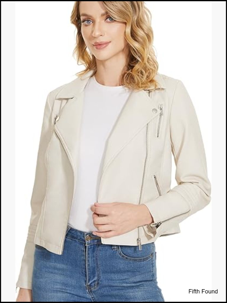 Women's Faux Leather Moto Biker Jacket Lightweight Vegan Coat